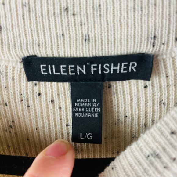 Eileen Fisher Ribbed Cream Speckled Cotton Crew Neck Tunic Sweater Large - Picture 6 of 8
